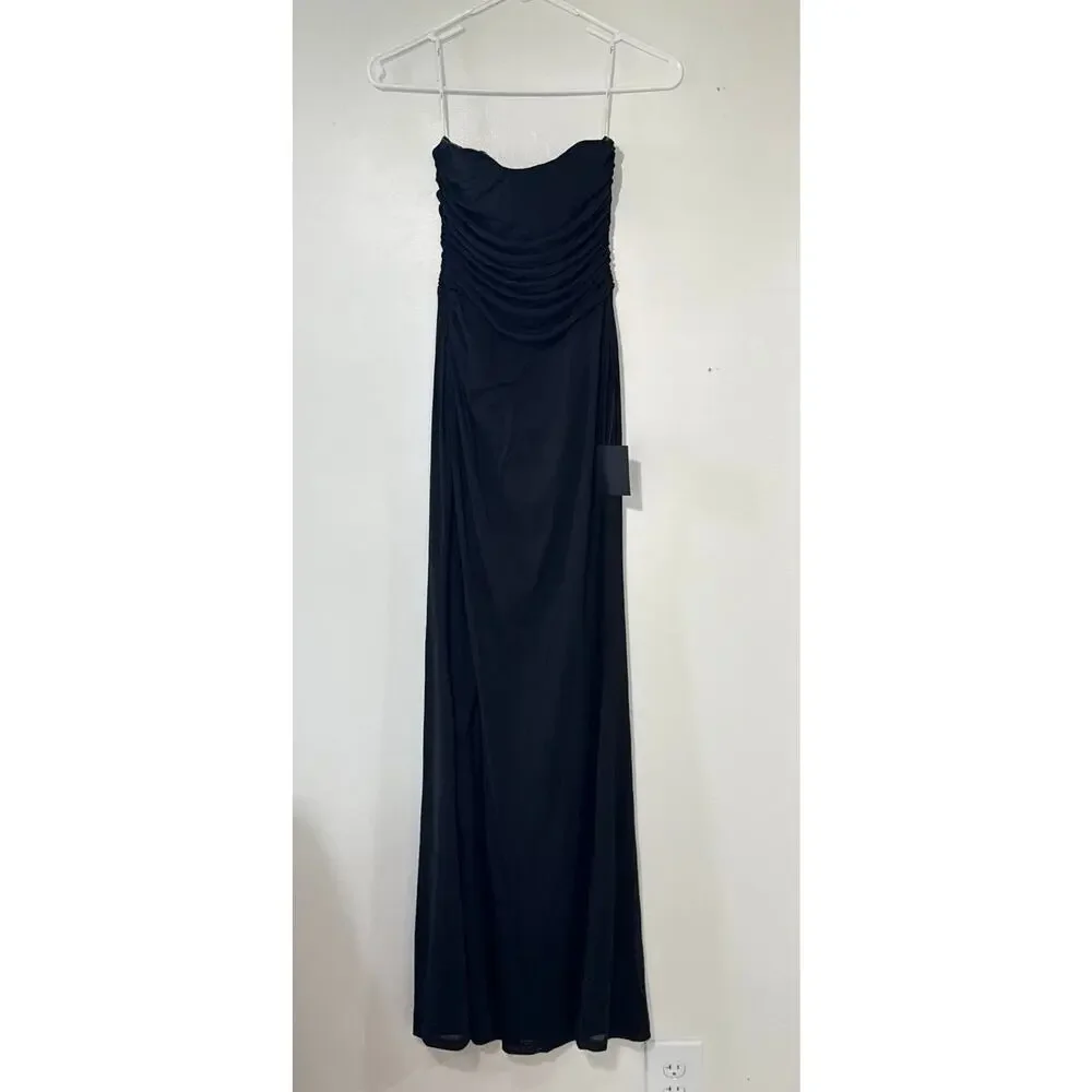 NWT Lulus Epitome of Allure Black Mesh Strapless Ruched Maxi Dress Size Small - Picture 2 of 11